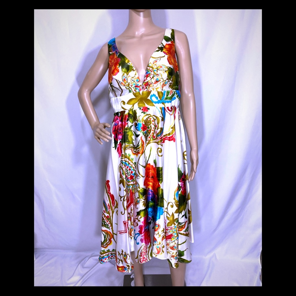 Satin Lined Pleated Dress with Gorgeous Flowers